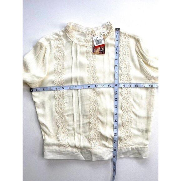 Juniors' Blouse Top Tie-Back Crochet XS Ivory‎ - Picture 3 of 6